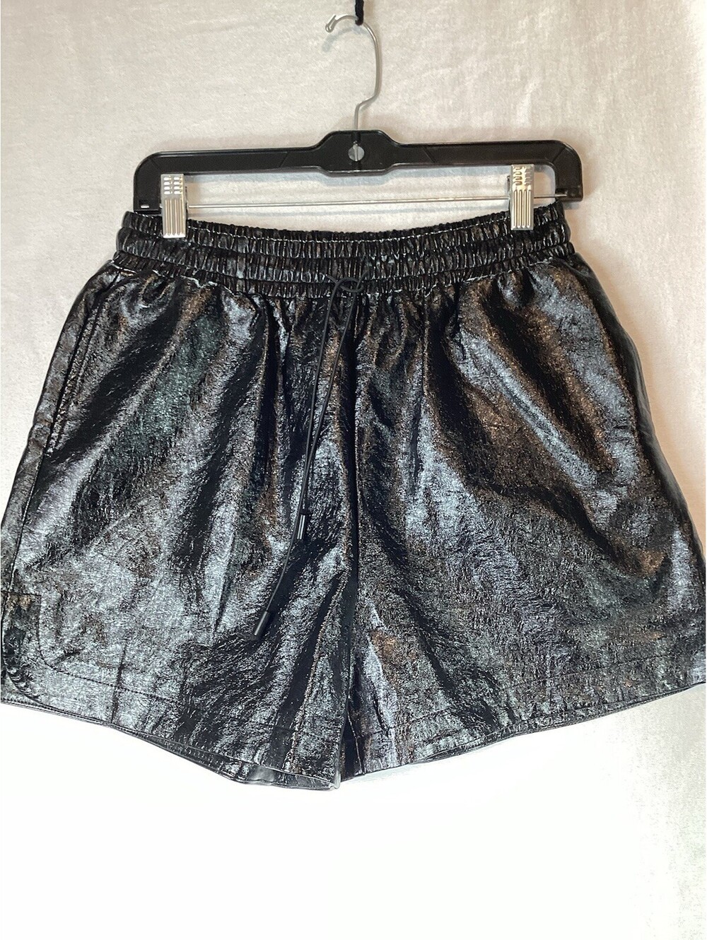 Aaron & Amber Elaine Faux Leather Shorts Black M Elastic Waist Drawstring